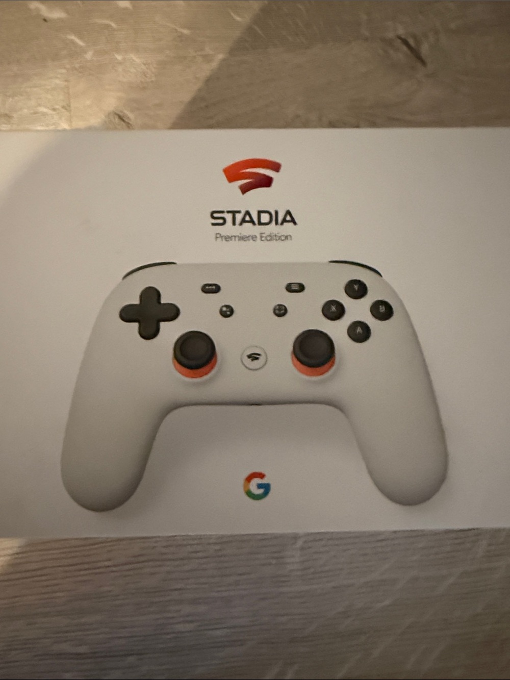google Stadia Premiere Edition White Gaming Controller with Orange Accents